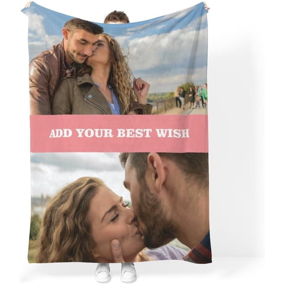 Personalized Blanket with Photo Text - Cozy Flannel Material Customized Picture Blanket, Birthday Gift for Wife, Mom, Dad, Kids, Pet, Friends