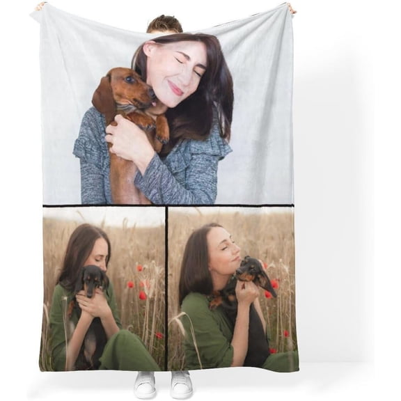 Personalized Blanket with Photo Text - Cozy Flannel Material Customized Picture Blanket, Birthday Gift for Wife, Mom, Dad, Kids, Pet, Friends