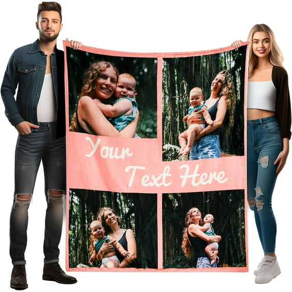 Personalized Blankets for Adults with 10 Photos and Words | Extra Large Customized Blanket for Bed | Customizable Picture Blankets for Birthday Gift 60"X80" Blankets
