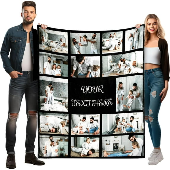 Personalized Blankets for Adults with 10 Photos and Words | Extra Large Customized Blanket for Bed | Customizable Picture Blankets for Birthday Gift 60"X80" Blankets
