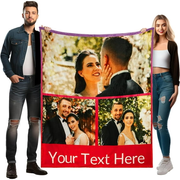 Personalized Blankets for Adults with 10 Photos and Words | Extra Large Customized Blanket for Bed | Customizable Picture Blankets for Birthday Gift 60"X80" Blankets