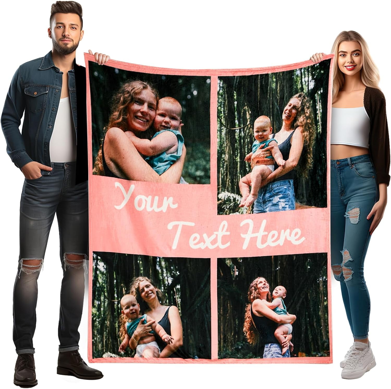 Personalized Blankets for Adults with 10 Photos and Words Optional