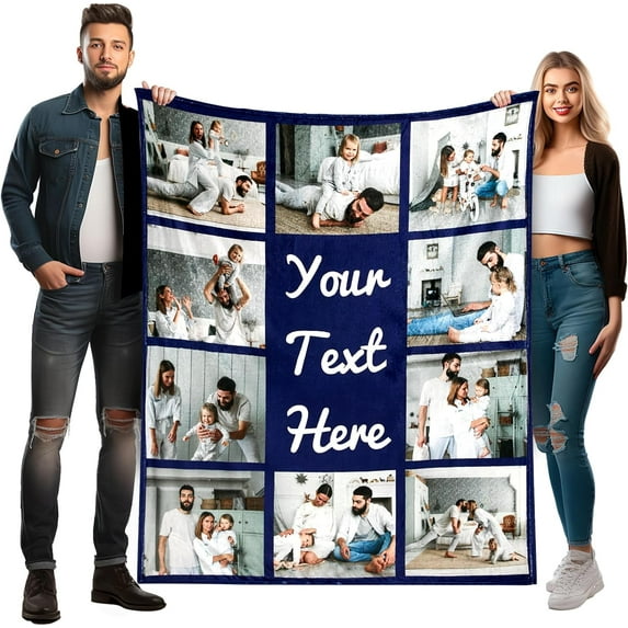 Personalized Blankets for Adults with 10 Photos and Words | Optional Custom Sherpa Blanket | Extra Large Customized Blanket for Bed | Customizable Picture Blankets for Birthday Gift 60"X80"