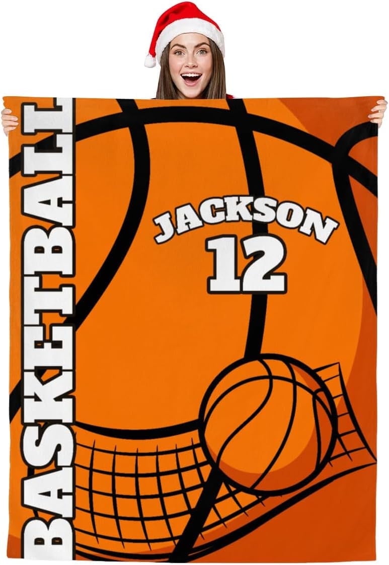 Personalized Blankets with Name Customized Kids Blankets for Girls Boys Adults Throw Blankets for Bedroom Decor Christmas Birthday Gift(Basketball, 30"×40")