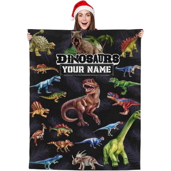 Personalized Blankets with Name Customized Kids Blankets for Girls Boys Adults Throw Blankets for Bedroom Decor Christmas Birthday Gift(Dinosaur, 30"×40")