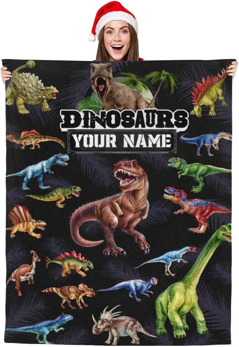 Personalized Blankets with Name Customized Kids Blankets for Girls Boys Adults Throw Blankets for Bedroom Decor Christmas Birthday Gift(Dinosaur, 40"×50")