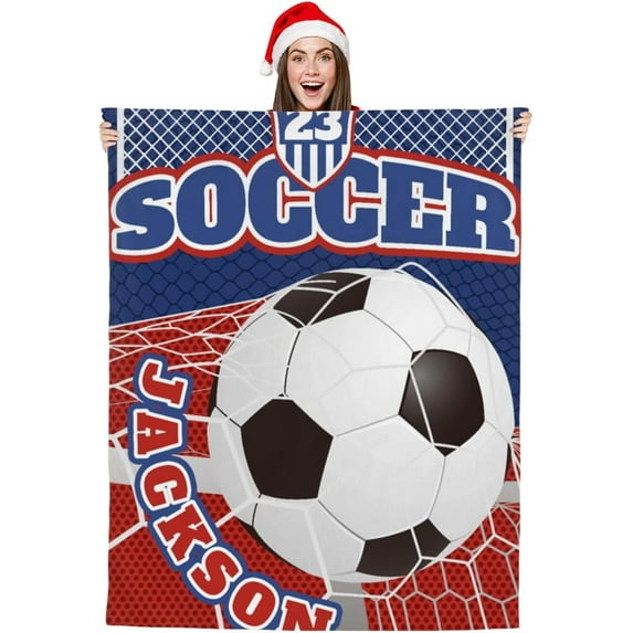 Personalized Blankets with Name Customized Kids Blankets for Girls Boys Adults Throw Blankets for Bedroom Decor Christmas Birthday Gift(Soccer, 50"×60")
