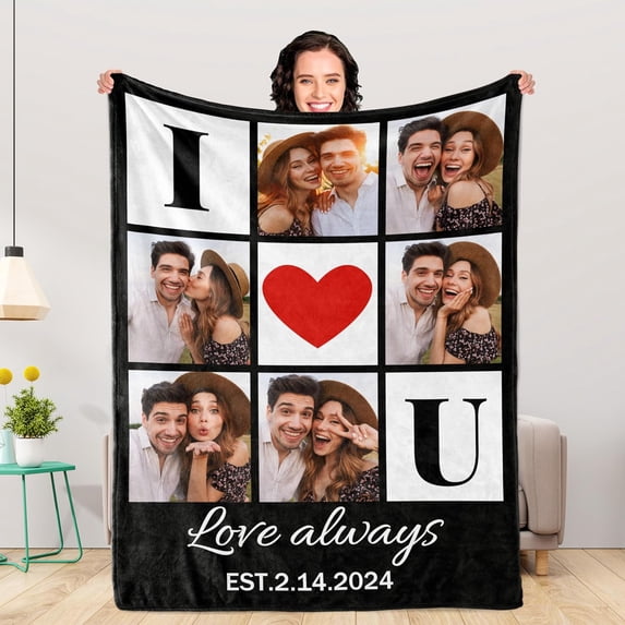 Personalized Blankets and Throws Custom Blankets with Photo Text Customized 1-20 Pictures Blanket for Couple Mom Dad Friend Personalized Gifts for Birthday Christmas Wedding Anniversary Blankets