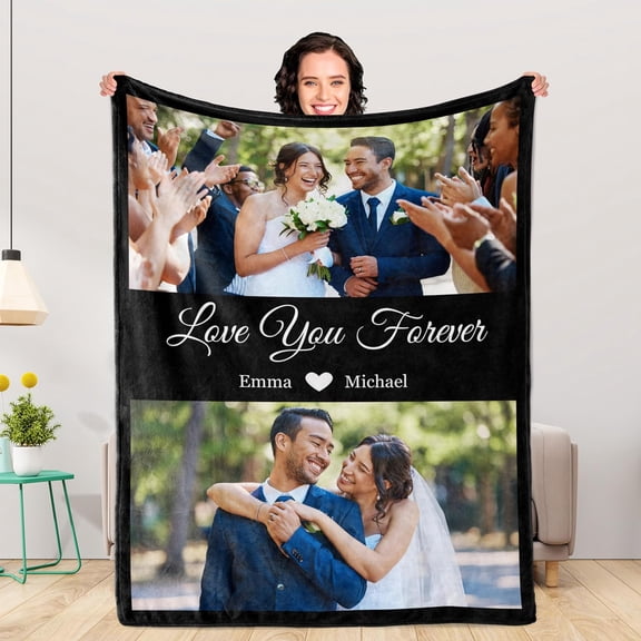 Personalized Blankets and Throws Custom Blankets with Photo Text Customized 1-20 Pictures Blanket for Couple Mom Dad Friend Personalized Gifts for Birthday Christmas Wedding Anniversary Blankets