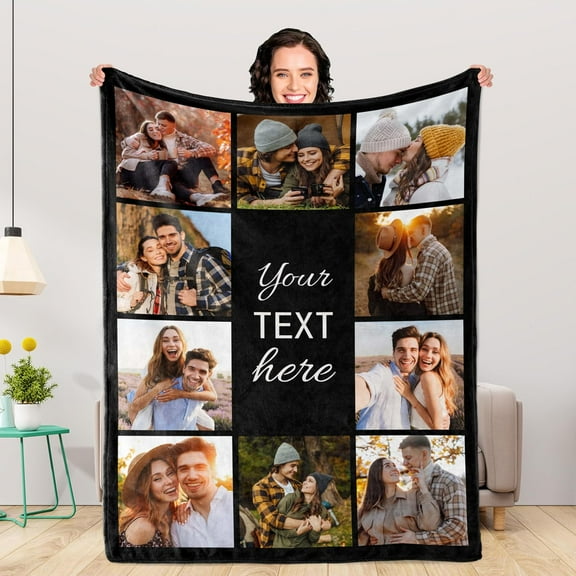 Personalized Blankets and Throws Custom Blankets with Photo Text Customized 1-20 Pictures Blanket for Couple Mom Dad Friend Personalized Gifts for Birthday Christmas Wedding Anniversary Blankets