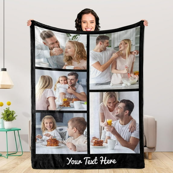 Personalized Blankets and Throws Custom Blankets with Photo Text Customized 1-20 Pictures Blanket for Couple Mom Dad Friend Personalized Gifts for Birthday Christmas Wedding Anniversary Blankets