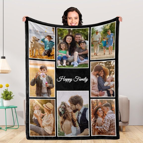 Personalized Blankets and Throws Custom Blankets with Photo Text Customized 1-20 Pictures Blanket for Couple Mom Dad Friend Personalized Gifts for Birthday Christmas Wedding Anniversary Blankets
