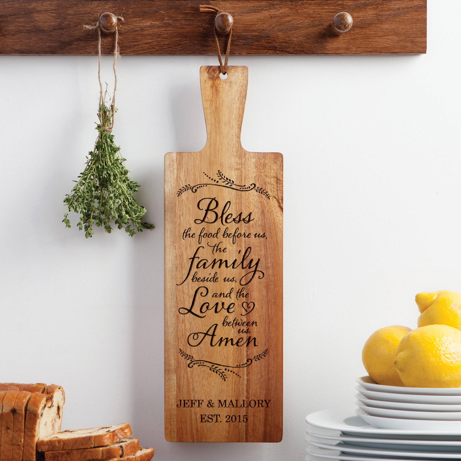 Personalized Bless The Food Before Us Bread Board