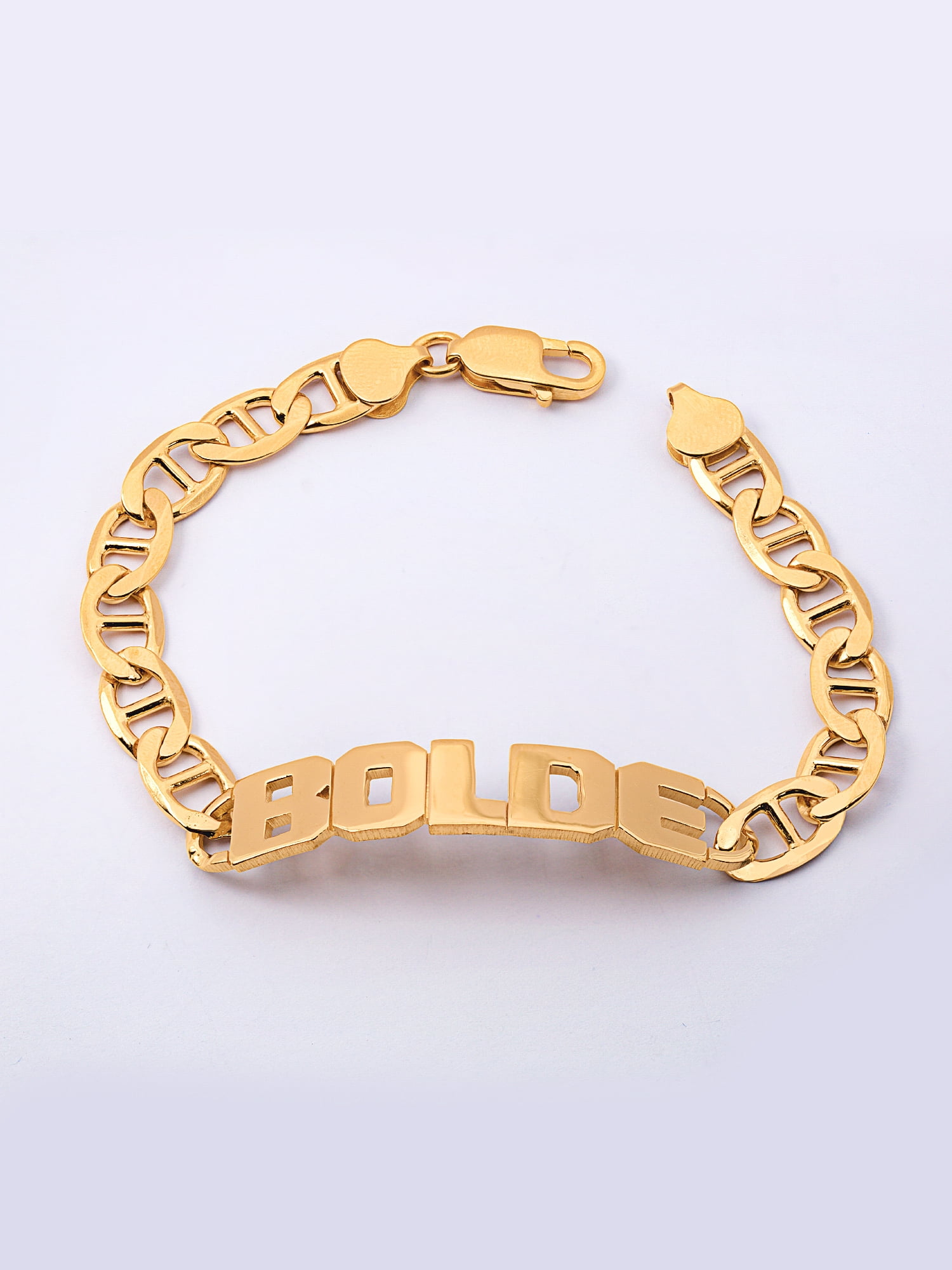 Personalized Block Name Men's Bracelet with Mariner Chain