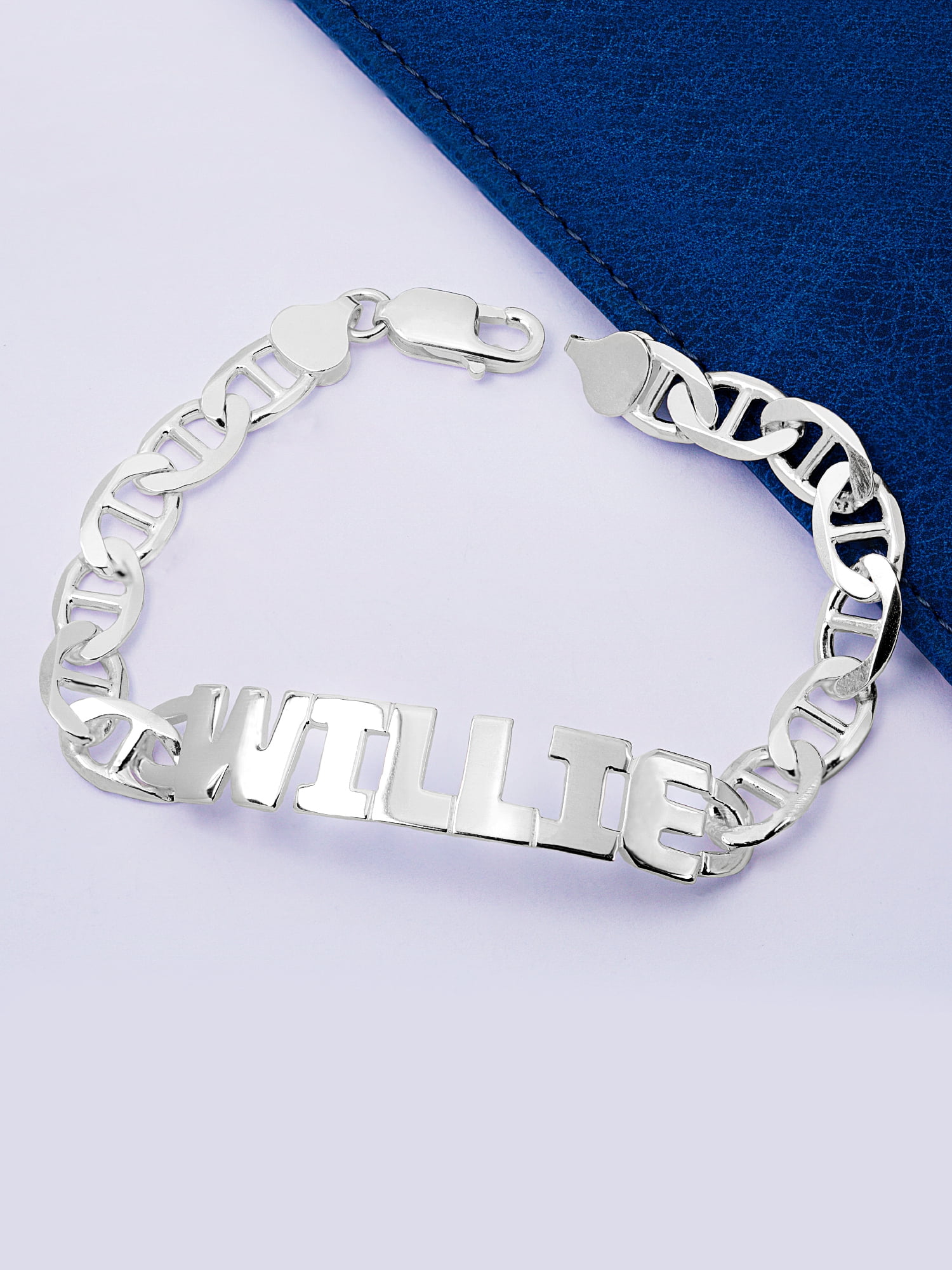 Personalized Block Name Men's Bracelet with Mariner Chain