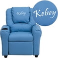 thumbnail image 1 of 36.5" Personalized Light Blue Vinyl Kids Recliner with Cup Holder and Headrest, 1 of 2