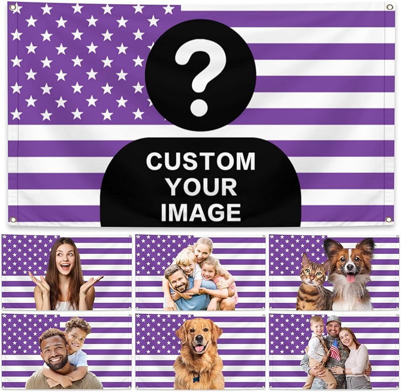 Personalized Blue American Flag with Custom Photo Image Make Your Own ...