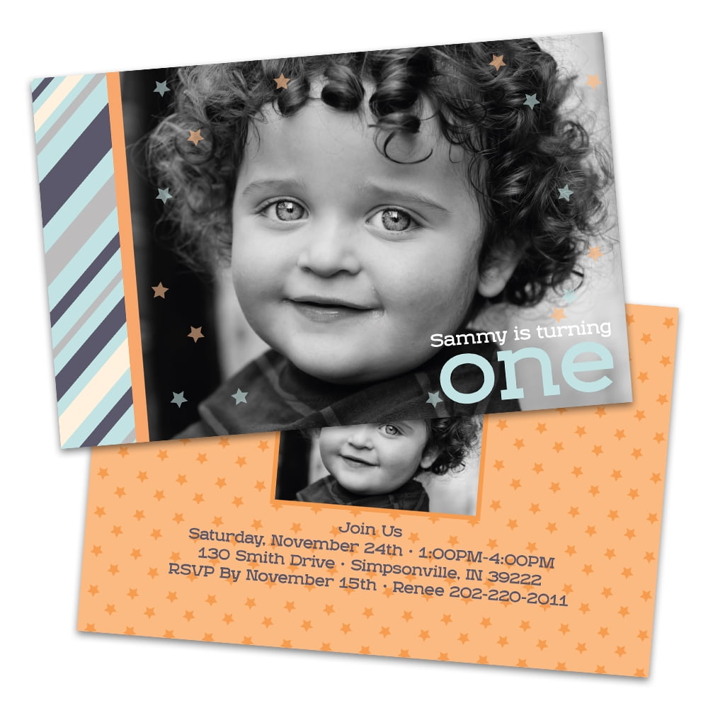 Personalized Blue Diagonal Stripes Photo Kids Birthday Party