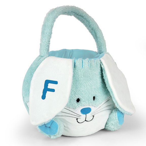 Personalized Blue Fuzzy Easter Bunny Basket With Initial