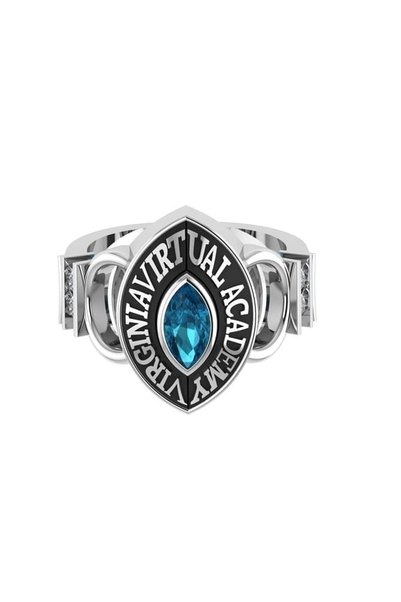Personalized Blue Marquise Center Stone Class Ring for Students Customizable School Name Year Inside Engraving 925 Sterling Silver