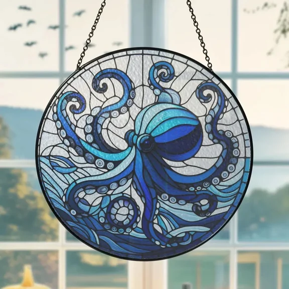 Personalized Blue Octopus Acrylic Suncatcher Custom Ocean Decor Gift for Sea Life Lovers Window Art