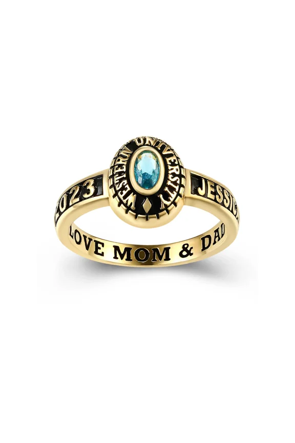 Personalized Blue Oval Stone Ring Custom Name and Year with Engraved Inner Message Gift for Students 925 Sterling Silver