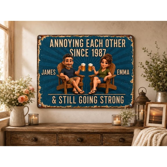 Personalized Blue Swing Couple Vertical Aluminum Metal Sign, Custom Names Date Year and Message, 8 x 12 Inch, Anniversary Gift for Couples Parents Grandparents, Customized Metal Sign