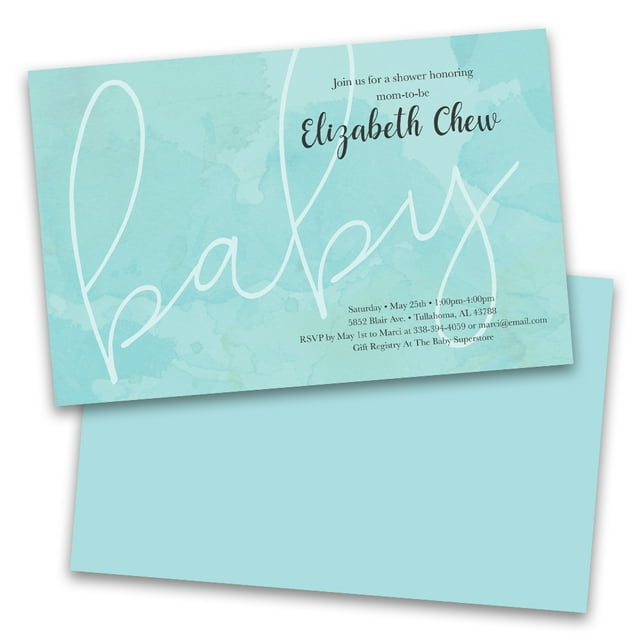 Personalized Blue Watercolor Personalized Baby Shower Invitations