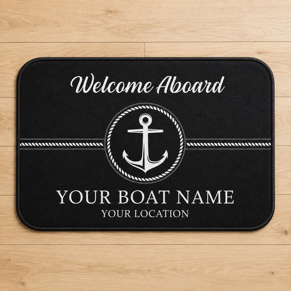 Personalized Boat Name Doormat, Nautical Anchor Welcome Mat with Non-Slip Backing, Custom Text Entry Rug