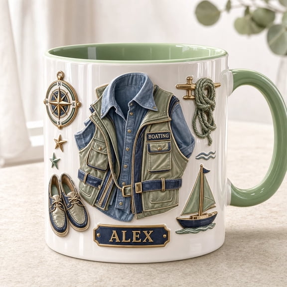 Personalized Boating Mug Custom Name 2D Faux 3D Ceramic Coffee Cup for Boaters