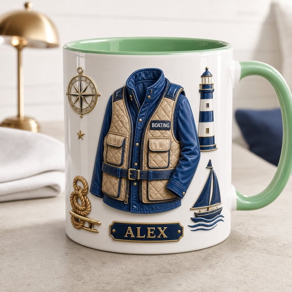 Personalized Boating Mug Custom Name Ceramic Coffee Cup for Boat Lovers