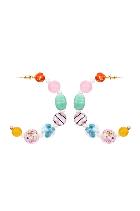 Personalized Bohemian Beaded C-Shaped Earrings, Fashionable and Simple, Vacation Style, Candy-Colored Glass Bead Earrings