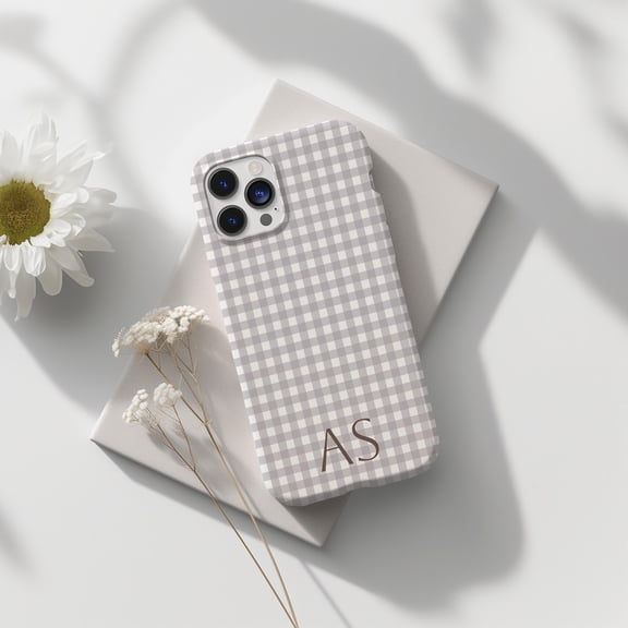 Tough 2 Layer Shockproof Protective Case Compatible with iPhone 17, Personalized Boho Gingham Custom Initial Design