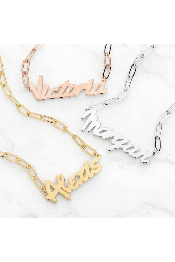 Personalized Bold Script Name Paperclip Chain Necklace