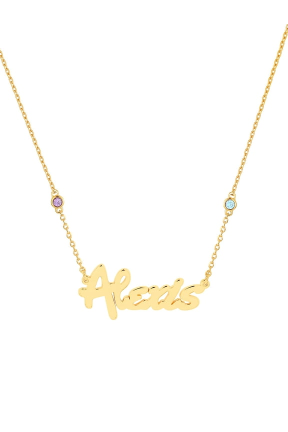 Personalized Bold Script Name and Birthstone Necklace