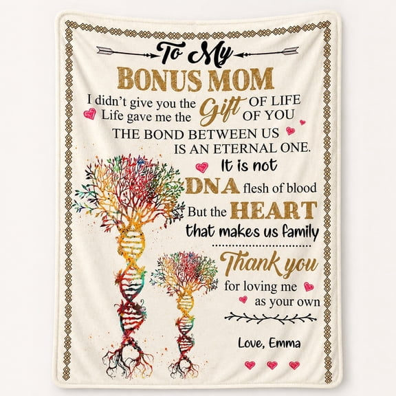 Personalized Bonus Mom Fleece Blanket, Custom Text 3D Print Polyester Throw, 280gsm Gift Blanket, 30x40 to 60x80