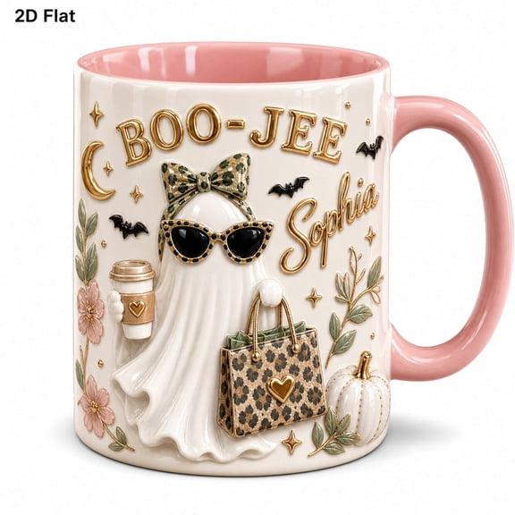 Personalized Boo Jee Mug, Leopard Ghost Coffee Mug, Boujee Halloween Mug, Custom Name Leopard Mug, Trendy Boujee Fall Gift