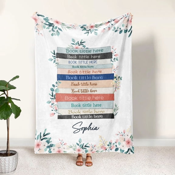 Personalized Book Blanket, Custom Favorite Books Soft Cozy Sherpa Fleece Throw Blankets, Gift for Book Lover, Bookworm, Nerd, Librarian