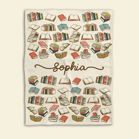 Personalized Book Blanket, Vintage Books Blanket, Custom Name Soft Cozy Sherpa Fleece Throw Blankets, Gift For Reading Lover, Bookworm, Nerd