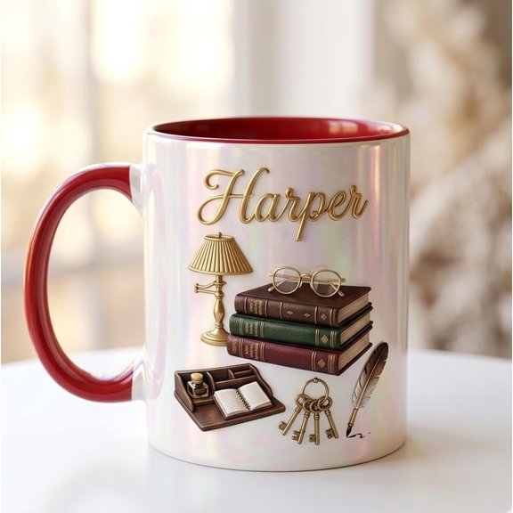 Personalized Book Lover Mug Custom Name Reading Mug Bookish Gift Reader Gift Coffee and Bo