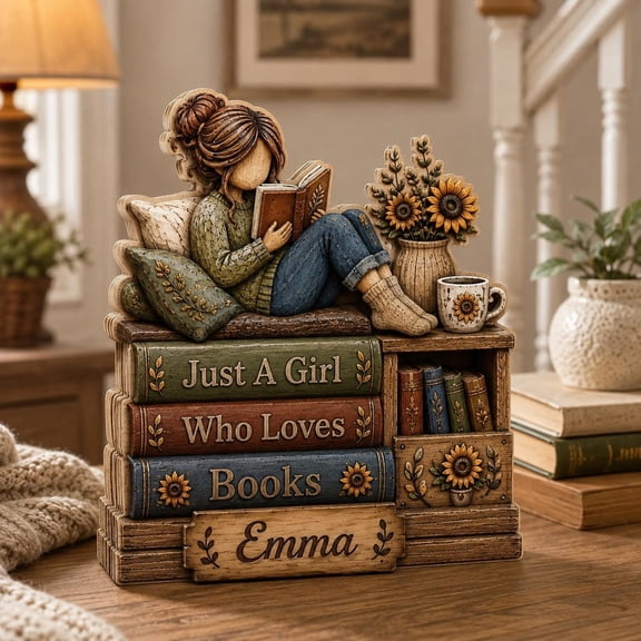 Personalized Book Lover Wooden Block, Wood Sign, Custom Name Bookshelf Decor, Reading Nook Decor, Bookish Gift for Her