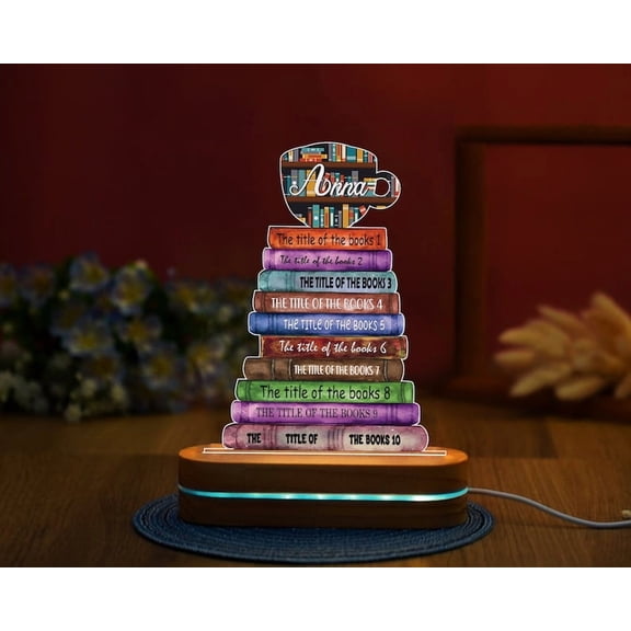 Personalized Book Stack LED Night Light, Custom Librarian Gift, Bookworm Decor, Gift for Book Lovers, Custom Book Night Light