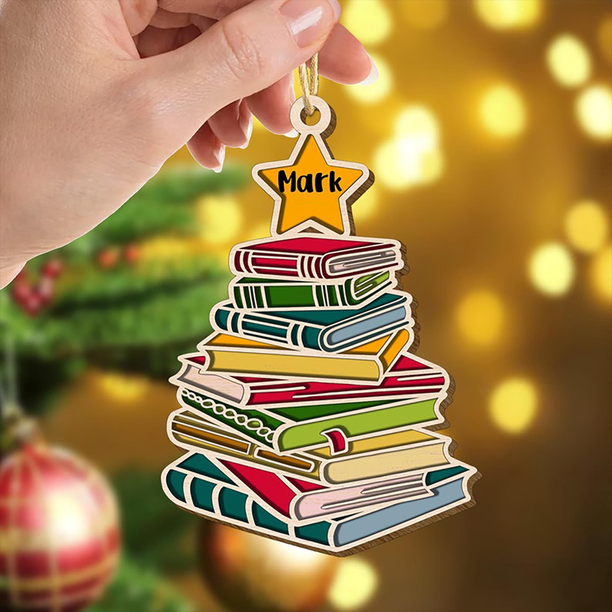 Personalized Book Stack Ornament, Custom Acrylic Mother day GiftTree ...