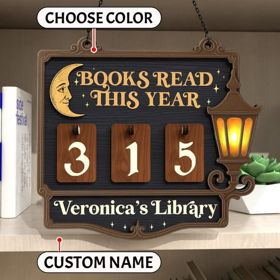 Personalized Books Read This Year Tracker Sign, Custom Book Counter, Library Shelf Decor, Book Lover & Reader Gift