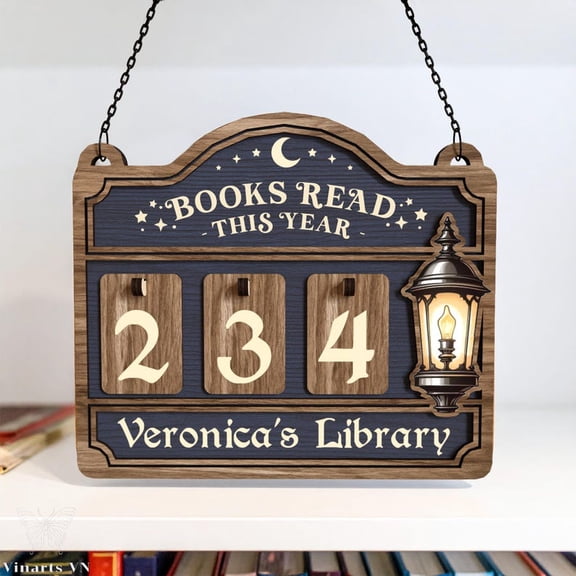 Personalized Books Read Tracker Sign, Custom ‘Books Read This Year’ Counter, Wooden Book Tracker Shelf Decor, Gift for Readers & Book Lovers