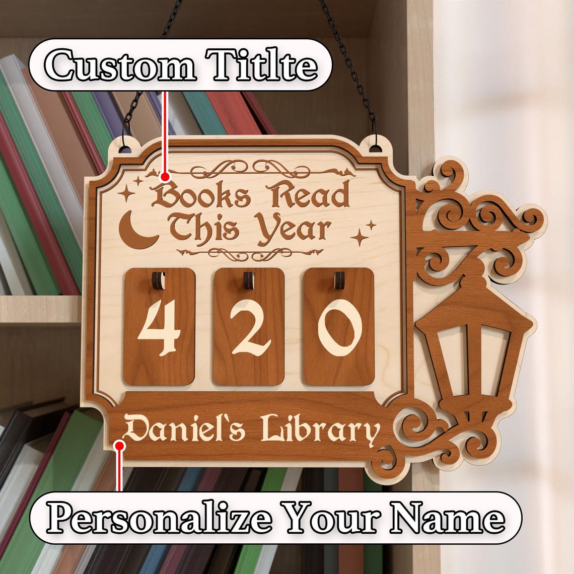 Personalized Books Read Tracker, Wooden Books Read This Year Counter ...
