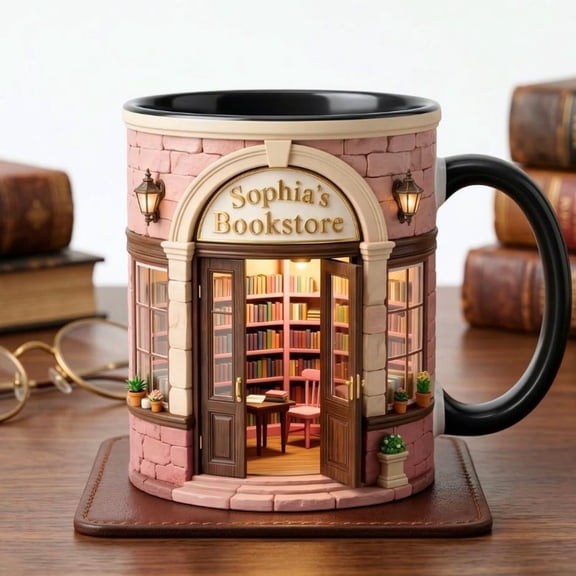 Personalized Bookstore Accent Mug Bookshelf Library Pottery Coffee Cup Book Lover Gift Boo