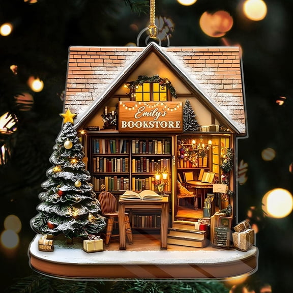 Personalized Bookstore Ornament, Custom Acrylic Mini Library Scene