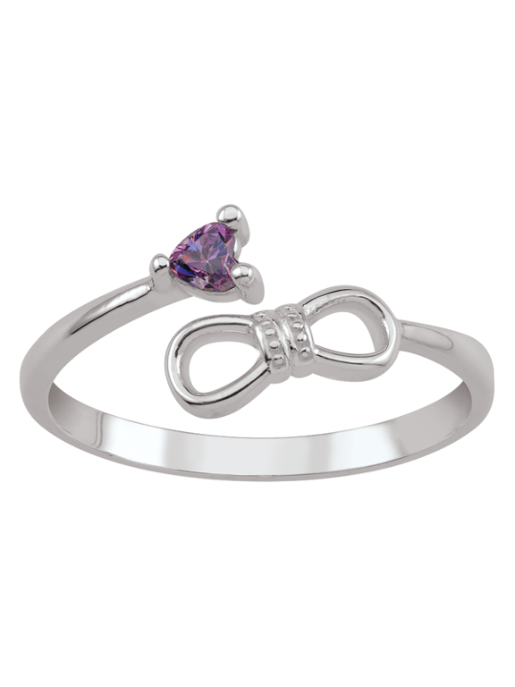 Personalized Sterling Silver Bow Birthstone Ring by Jewlster