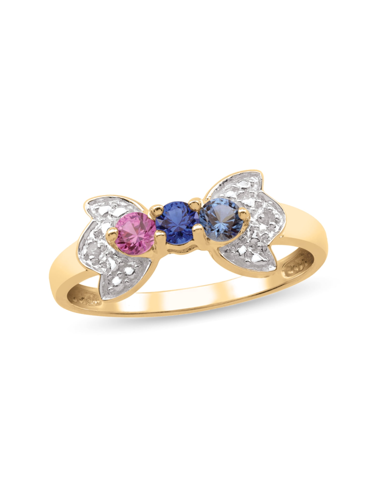 Personalized Bow Design Birthstone Ring in 10K Gold with Diamond Accents by Jewlster